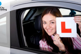 A learner driver after her driving test.